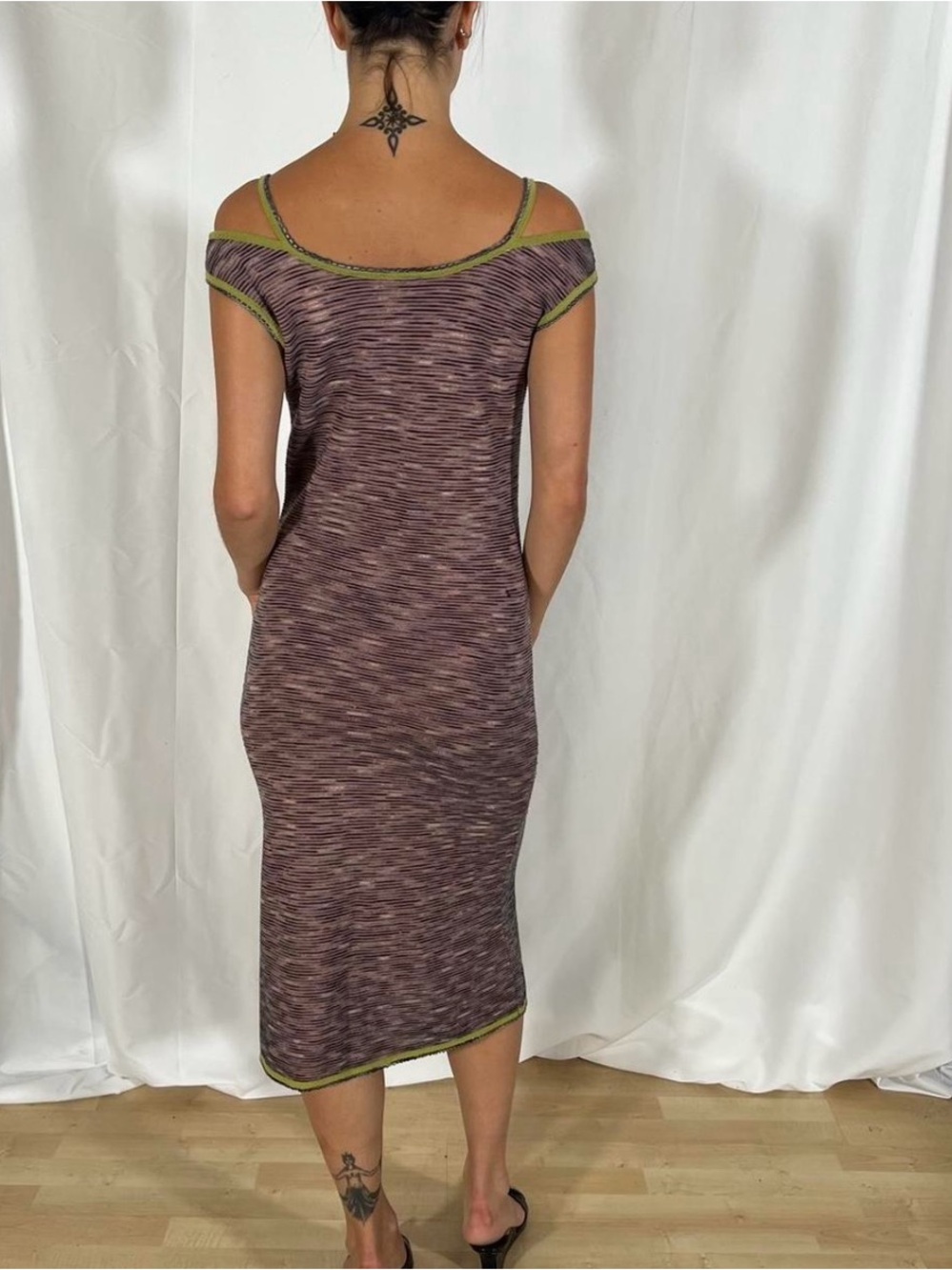 Missoni Off-Shoulder Space-Dye Midi Dress in Purple with Olive Trim - Picture 4 of 7